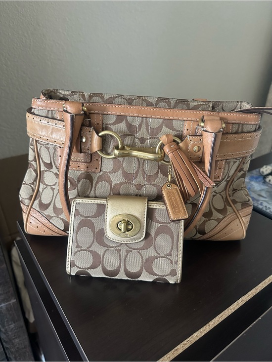 Coach Handbags - Coach Brown/Tan Signature Canvas Tote with Matching Wallet